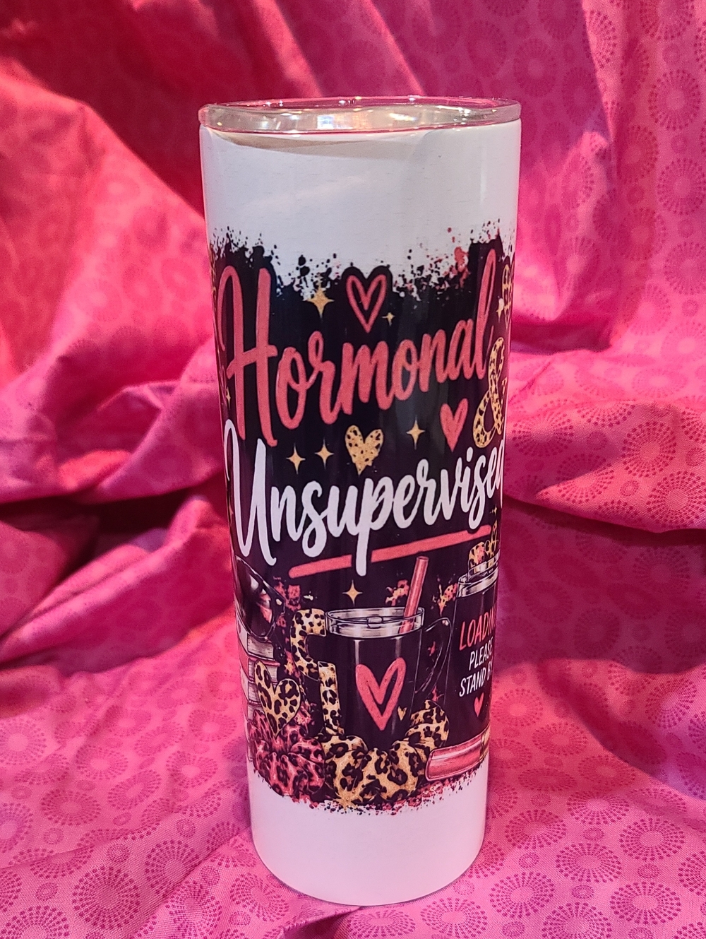 Hormonal & Unsupervised Pink Leopard Stainless Tumbler - Hot Or Cold NWT